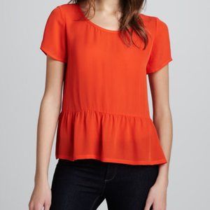 Joie Orange Keannate Silk Peplum Top